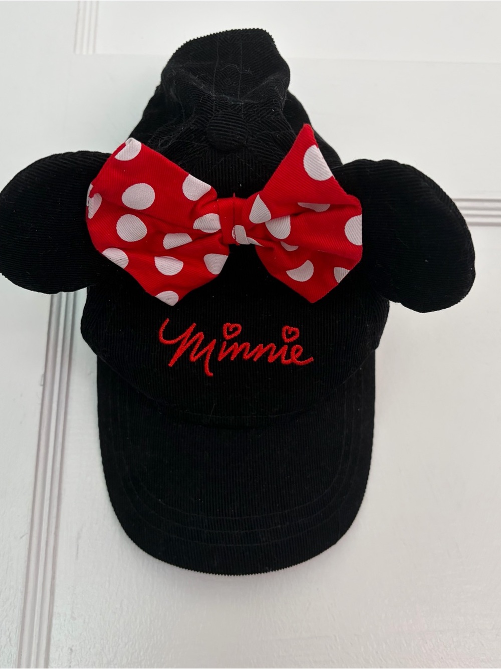 Disney Black Minnie Mouse Hat with Red Polka Dot Bow
